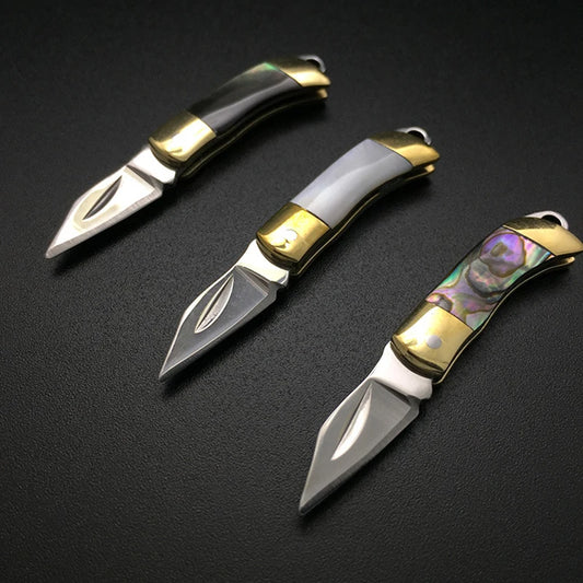 3CM MINI Shell Folding Knife Pocket Keychain Portable Brass Folder Knife Outdoor CampingTactical Rescue Tools Hunting EDC Knife