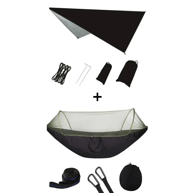 Pop-Up Portable Camping Hammock with Mosquito Net and Sun Shelter,Parachute Swing Hammocks Rain Fly Hammock Canopy Camping Stuff