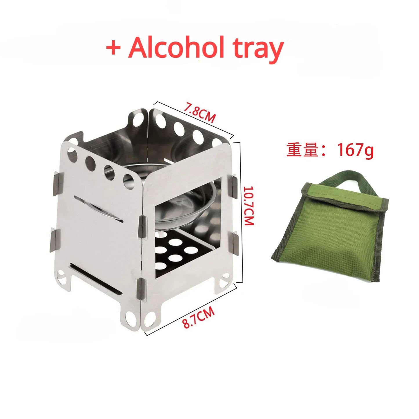 Stainless Steel Card Stove, Outdoor Portable Wood Burner, Trekking Wilderness, Blowpipe, Alcohol plate, Camping Supplies