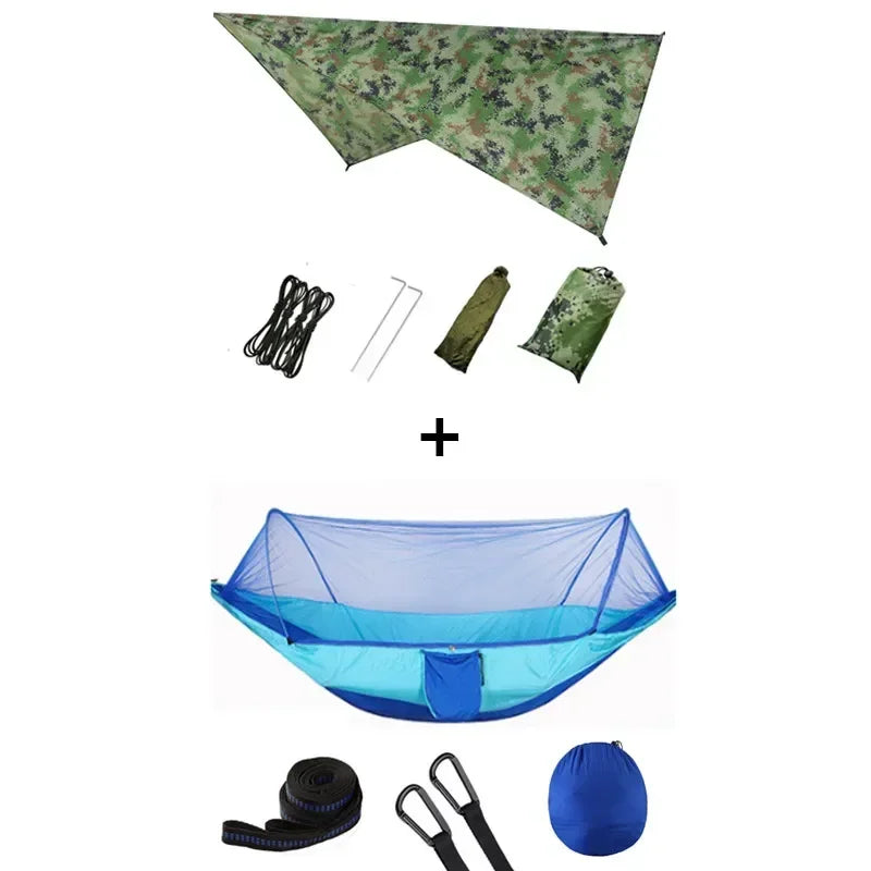 Pop-Up Portable Camping Hammock with Mosquito Net and Sun Shelter,Parachute Swing Hammocks Rain Fly Hammock Canopy Camping Stuff