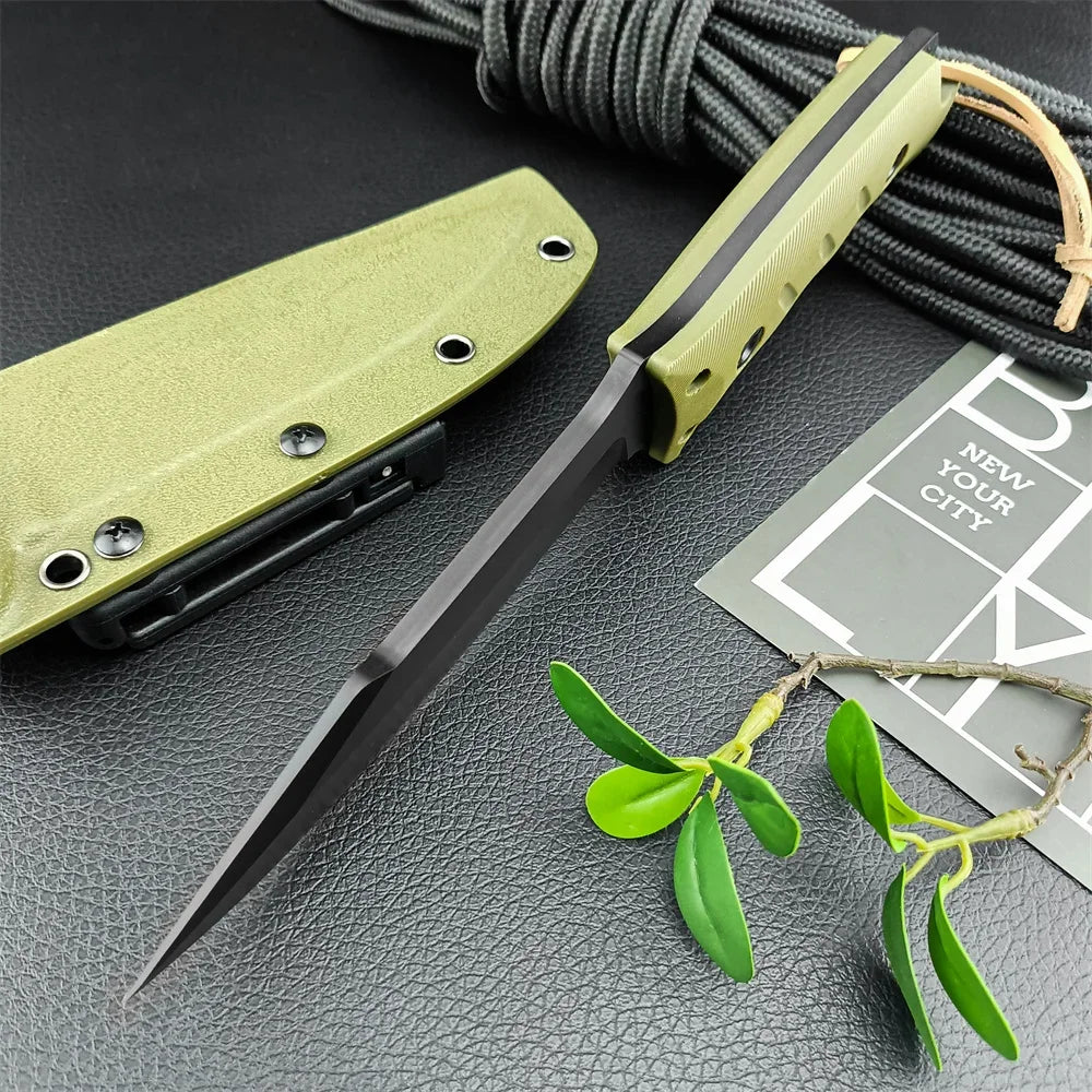 Green/Black Full Tang Tactical Fixed Blade Knife 8Cr13Mov Steel Ourdoor Military Combat Self Defense Knives with Kydex Sheath