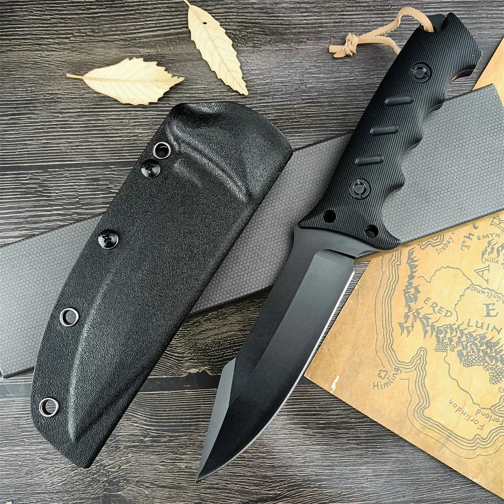 Green/Black Full Tang Tactical Fixed Blade Knife 8Cr13Mov Steel Ourdoor Military Combat Self Defense Knives with Kydex Sheath