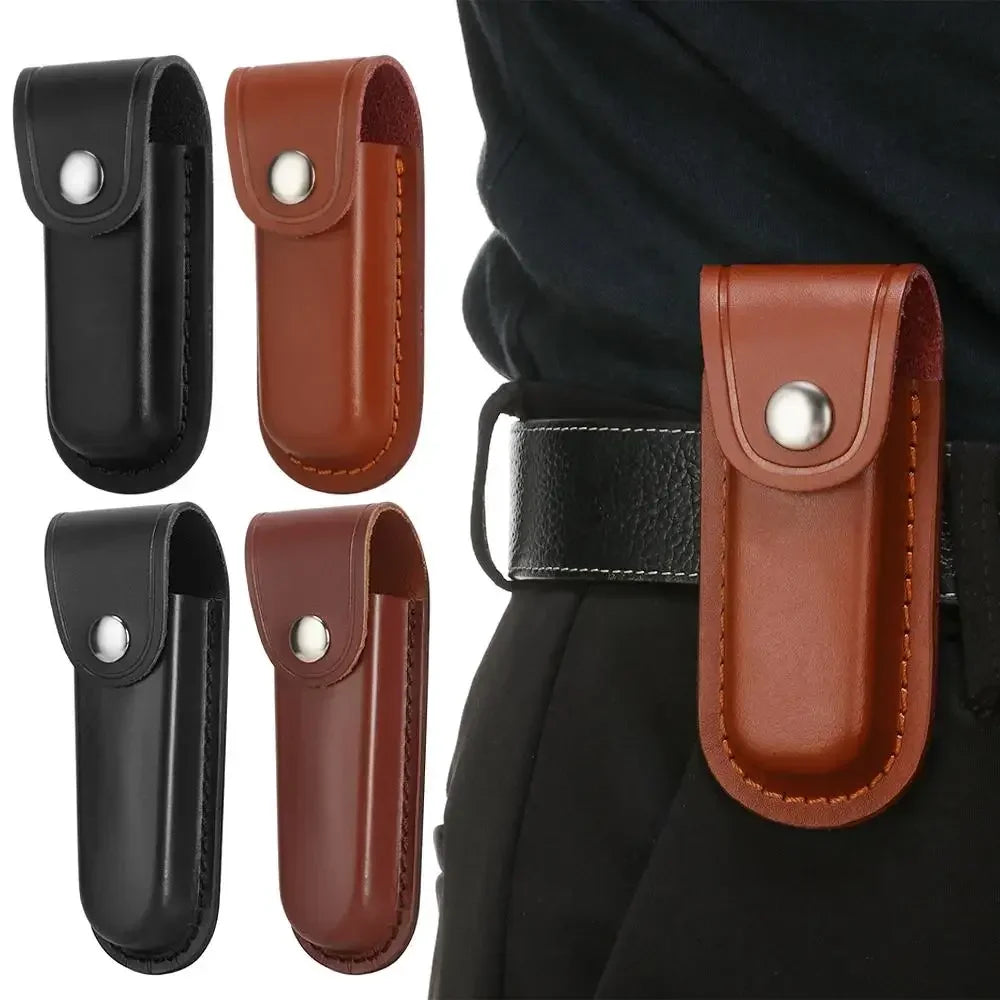 1PC Brown Fold Knife Scabbard Tool Flashlight Belt Loop Case Holder Leather Sheath Pocket Hunt Camp Outdoor Carry Equipment