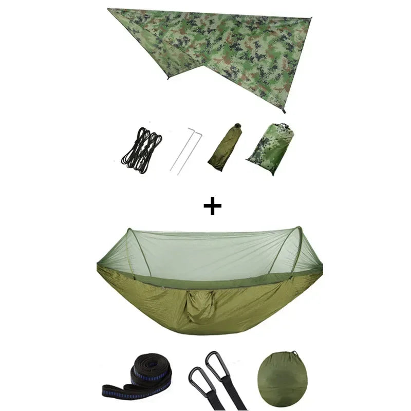 Pop-Up Portable Camping Hammock with Mosquito Net and Sun Shelter,Parachute Swing Hammocks Rain Fly Hammock Canopy Camping Stuff