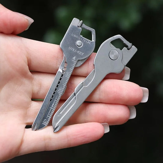 Outdoor mini multifunctional key knife six-in-one self-defense keychain tool bottle opener screwdriver folding knife