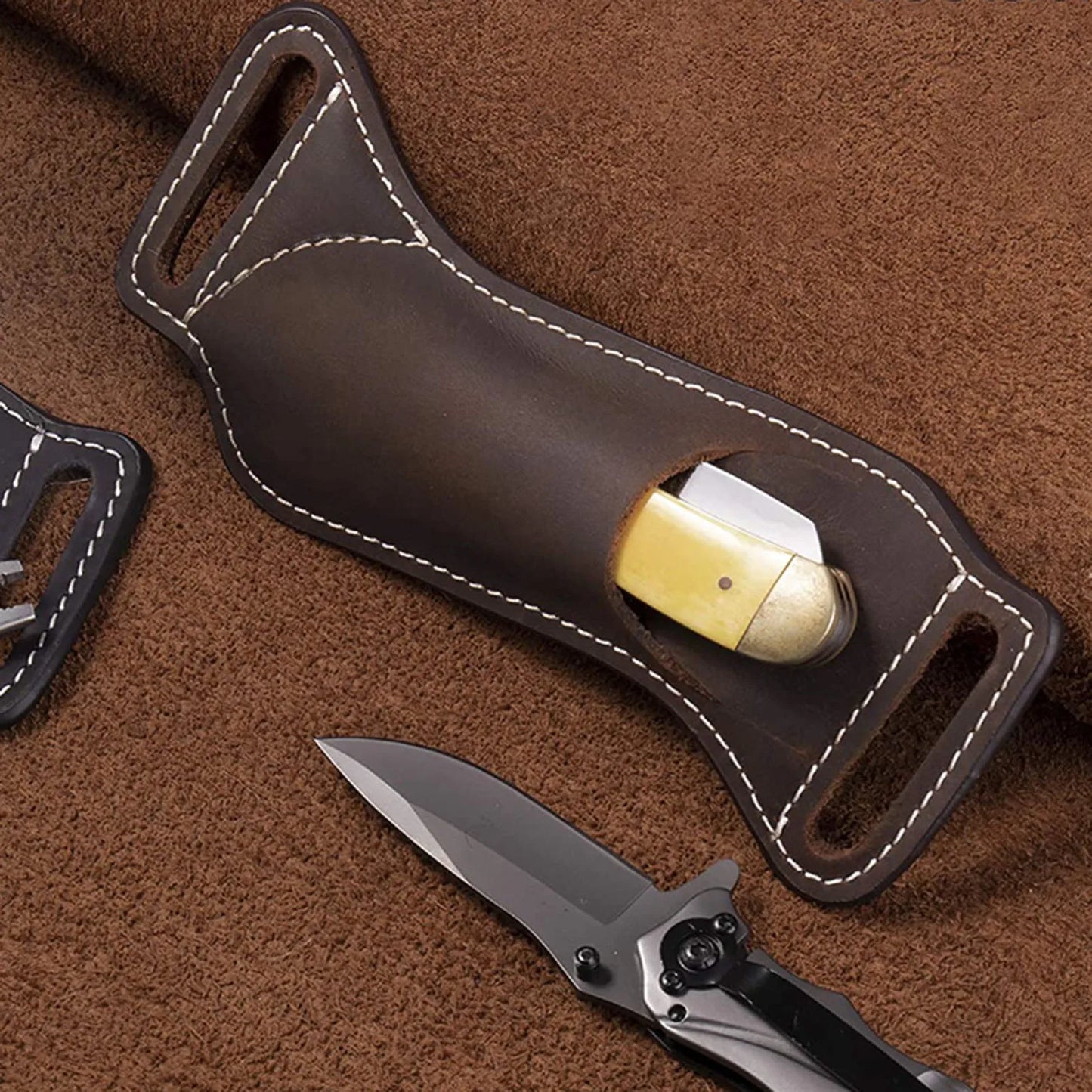 Vintage Leather Waist Belt Case Folding Knife Sheath for Belts Knife Cover Knife Mini Pocket Knife Pouch Holder Outdoor Tools