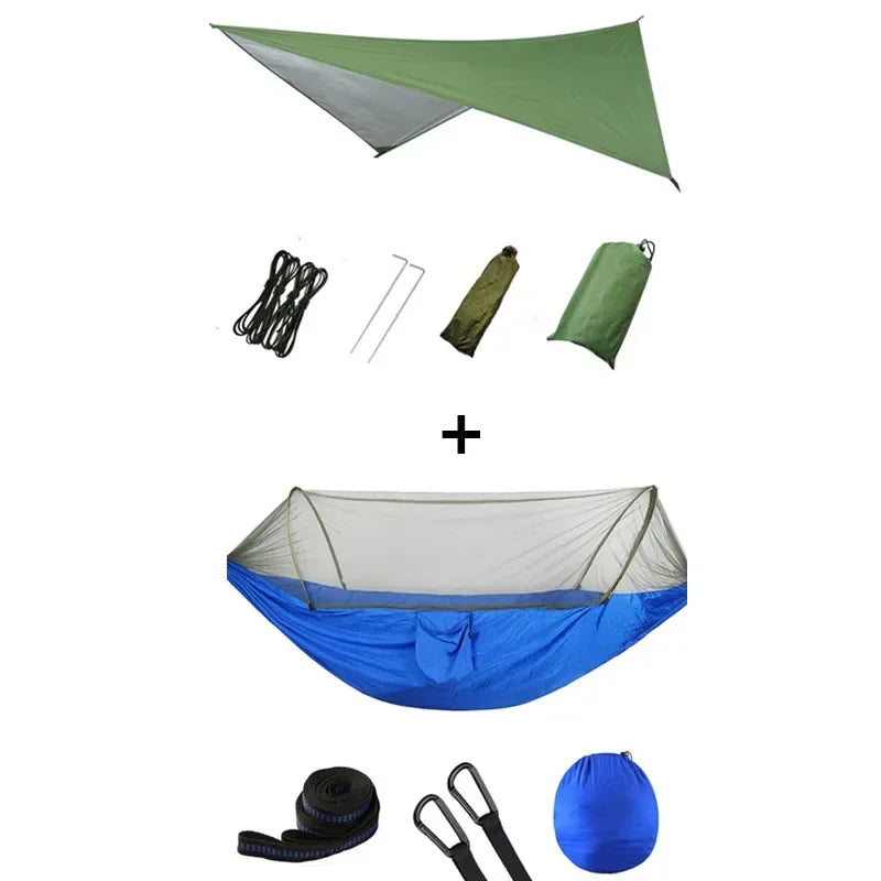 Pop-Up Portable Camping Hammock with Mosquito Net and Sun Shelter,Parachute Swing Hammocks Rain Fly Hammock Canopy Camping Stuff