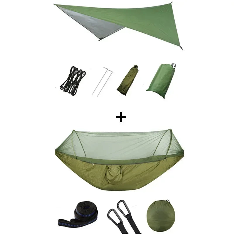 Pop-Up Portable Camping Hammock with Mosquito Net and Sun Shelter,Parachute Swing Hammocks Rain Fly Hammock Canopy Camping Stuff