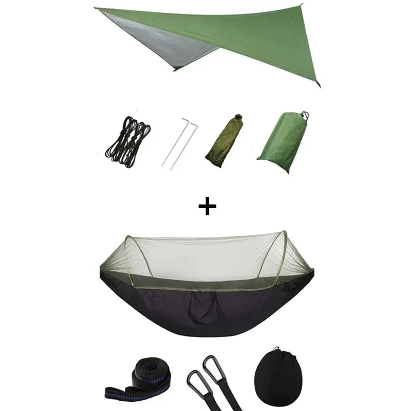 Pop-Up Portable Camping Hammock with Mosquito Net and Sun Shelter,Parachute Swing Hammocks Rain Fly Hammock Canopy Camping Stuff