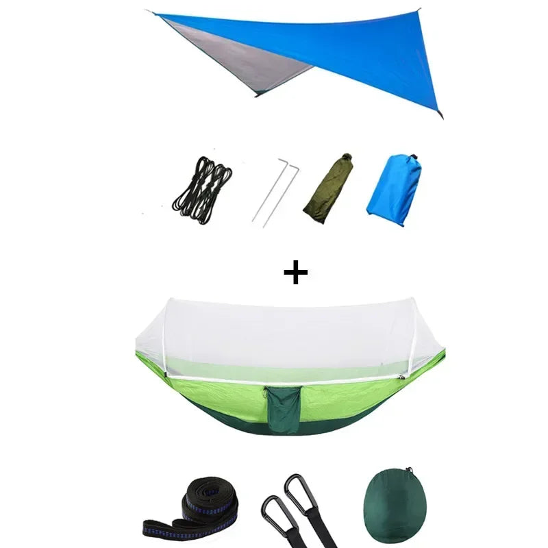 Pop-Up Portable Camping Hammock with Mosquito Net and Sun Shelter,Parachute Swing Hammocks Rain Fly Hammock Canopy Camping Stuff