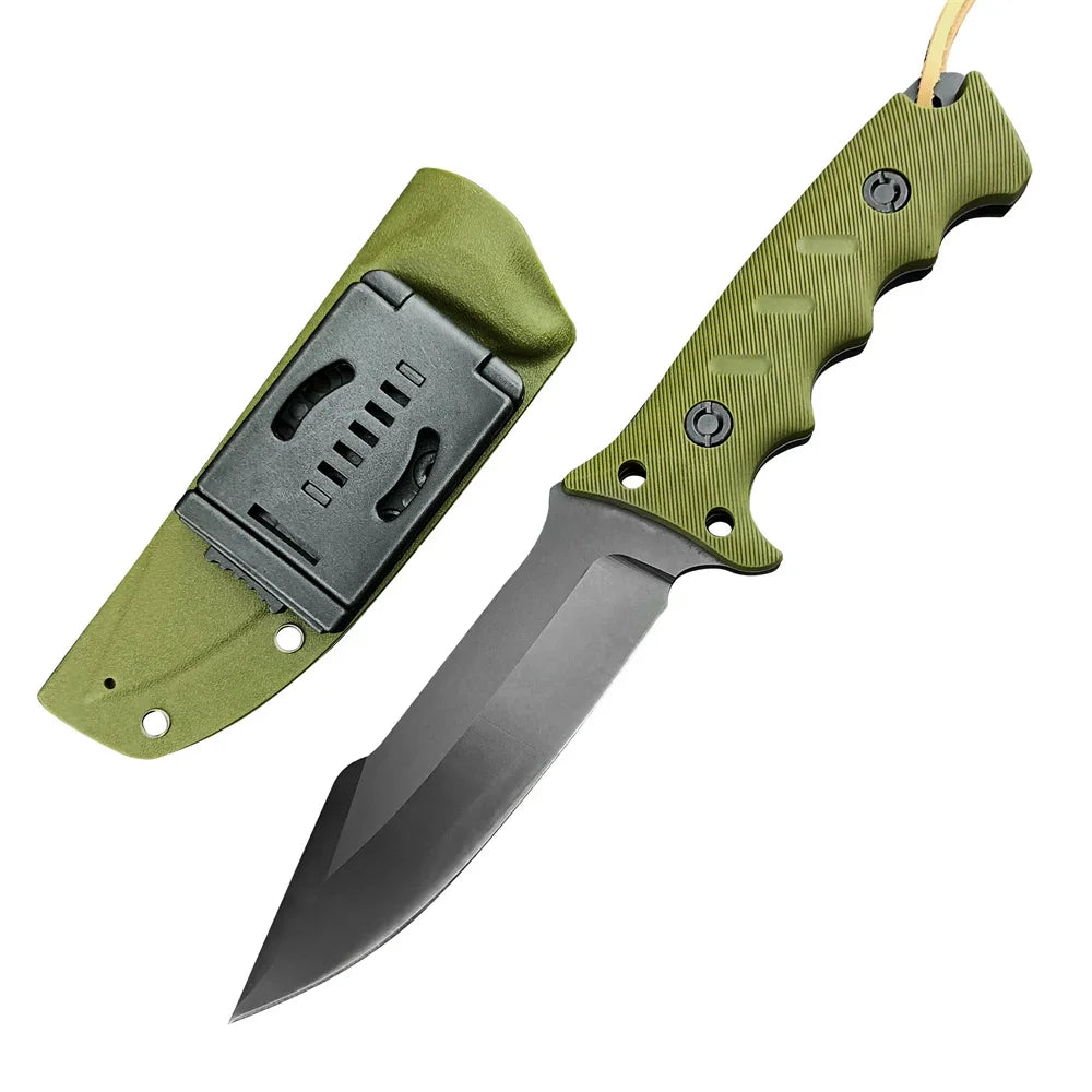 Green/Black Full Tang Tactical Fixed Blade Knife 8Cr13Mov Steel Ourdoor Military Combat Self Defense Knives with Kydex Sheath