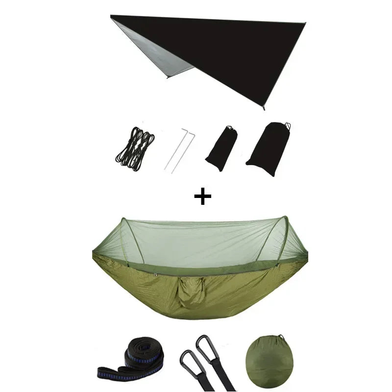 Pop-Up Portable Camping Hammock with Mosquito Net and Sun Shelter,Parachute Swing Hammocks Rain Fly Hammock Canopy Camping Stuff