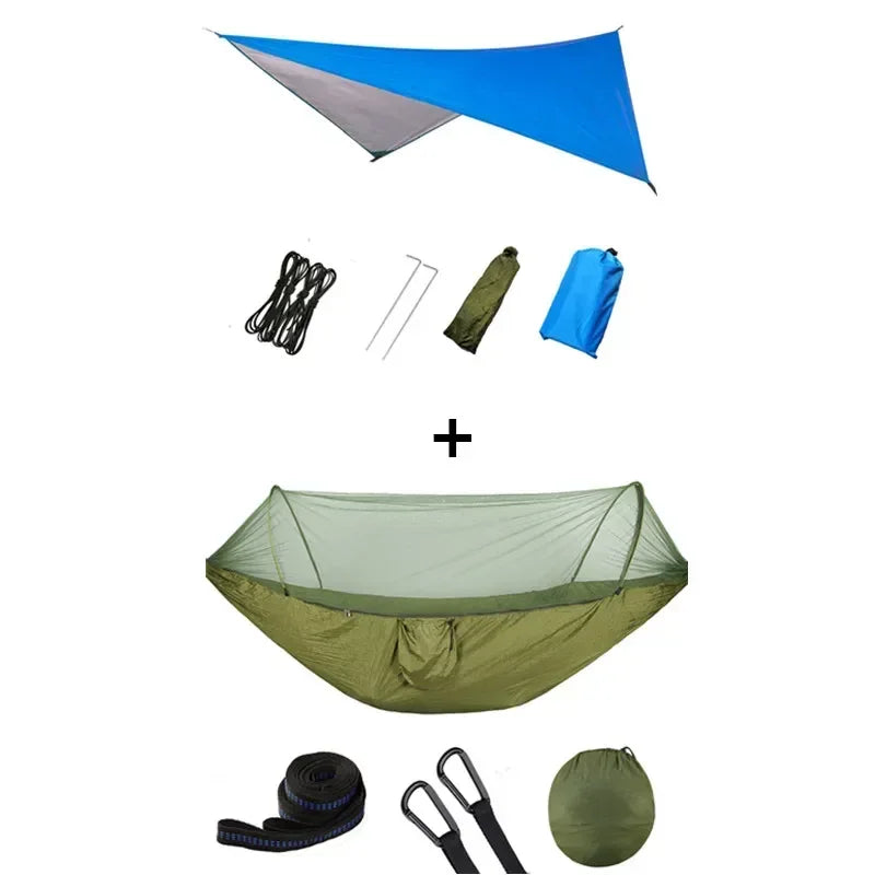 Pop-Up Portable Camping Hammock with Mosquito Net and Sun Shelter,Parachute Swing Hammocks Rain Fly Hammock Canopy Camping Stuff