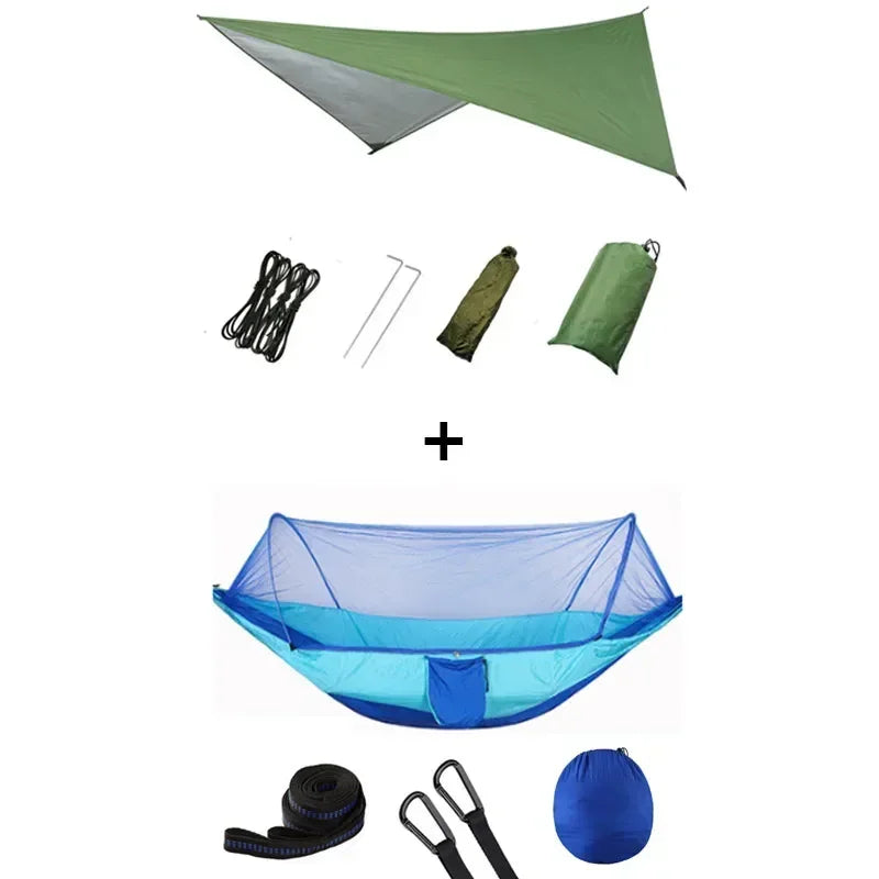 Pop-Up Portable Camping Hammock with Mosquito Net and Sun Shelter,Parachute Swing Hammocks Rain Fly Hammock Canopy Camping Stuff