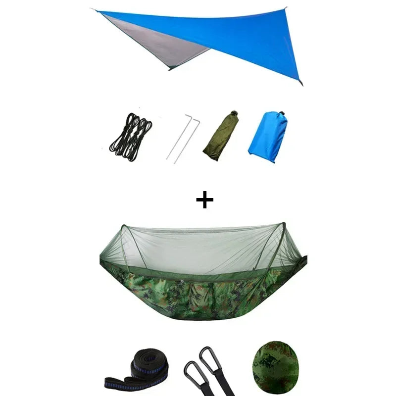 Pop-Up Portable Camping Hammock with Mosquito Net and Sun Shelter,Parachute Swing Hammocks Rain Fly Hammock Canopy Camping Stuff