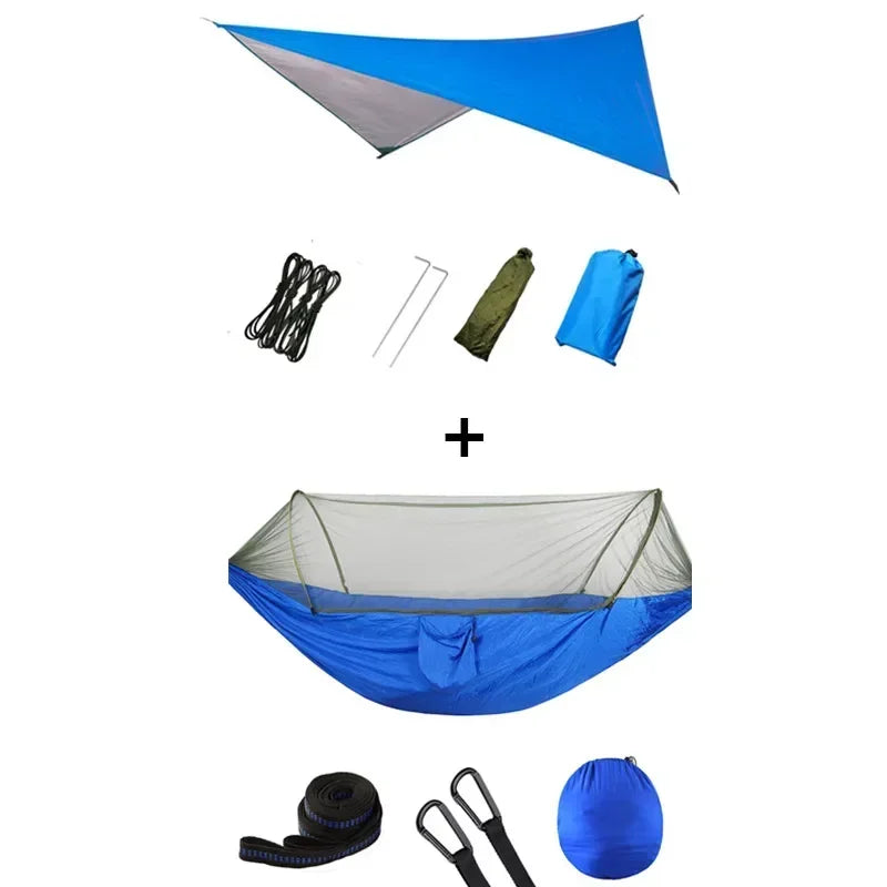 Pop-Up Portable Camping Hammock with Mosquito Net and Sun Shelter,Parachute Swing Hammocks Rain Fly Hammock Canopy Camping Stuff