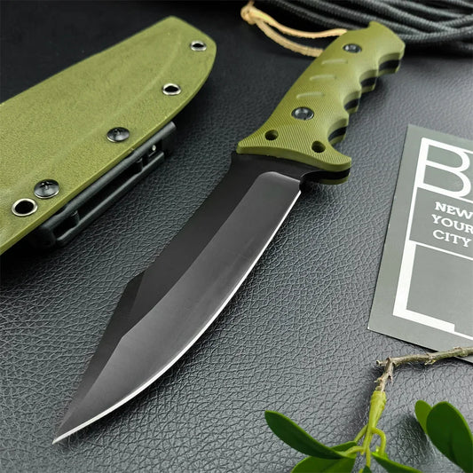 Green/Black Full Tang Tactical Fixed Blade Knife 8Cr13Mov Steel Ourdoor Military Combat Self Defense Knives with Kydex Sheath