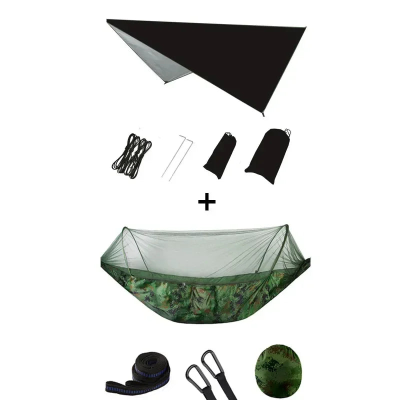 Pop-Up Portable Camping Hammock with Mosquito Net and Sun Shelter,Parachute Swing Hammocks Rain Fly Hammock Canopy Camping Stuff