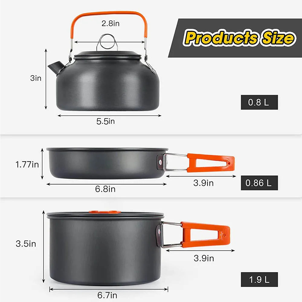 Aluminum outdoor and camping cook set