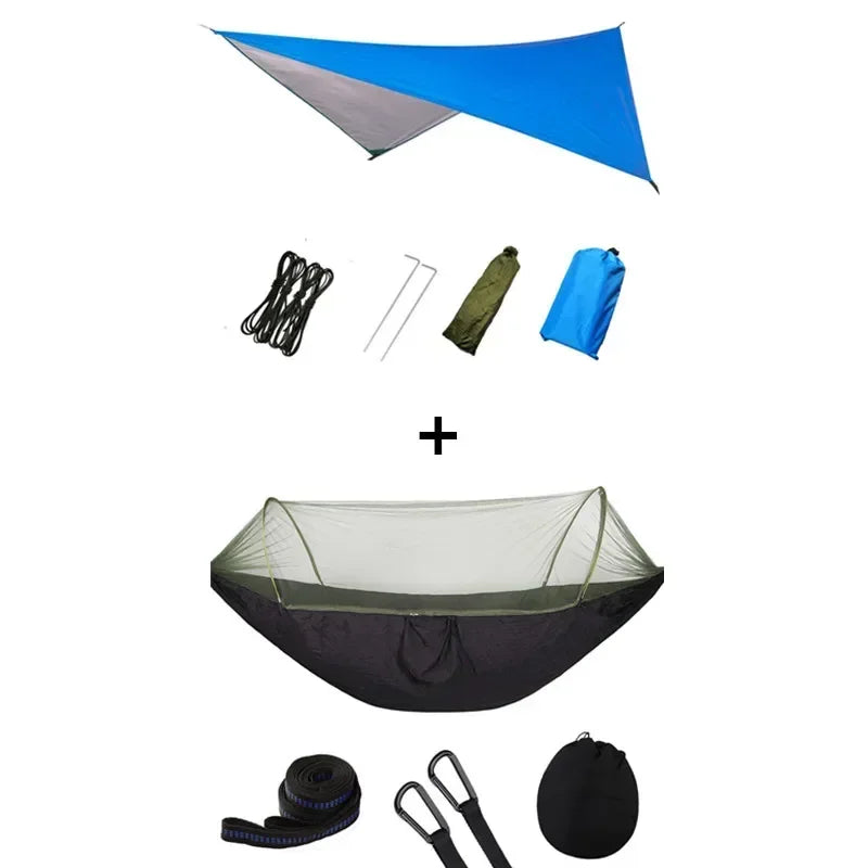 Pop-Up Portable Camping Hammock with Mosquito Net and Sun Shelter,Parachute Swing Hammocks Rain Fly Hammock Canopy Camping Stuff