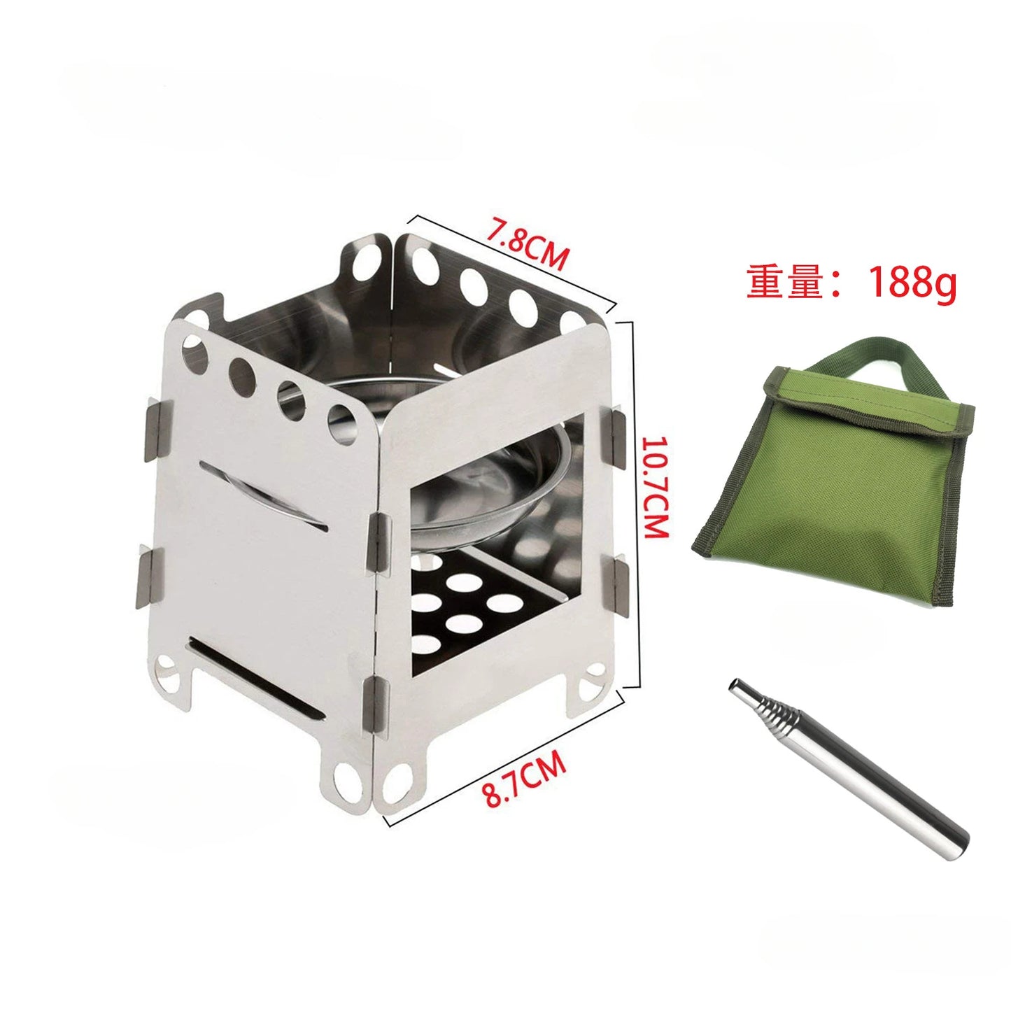 Stainless Steel Card Stove, Outdoor Portable Wood Burner, Trekking Wilderness, Blowpipe, Alcohol plate, Camping Supplies