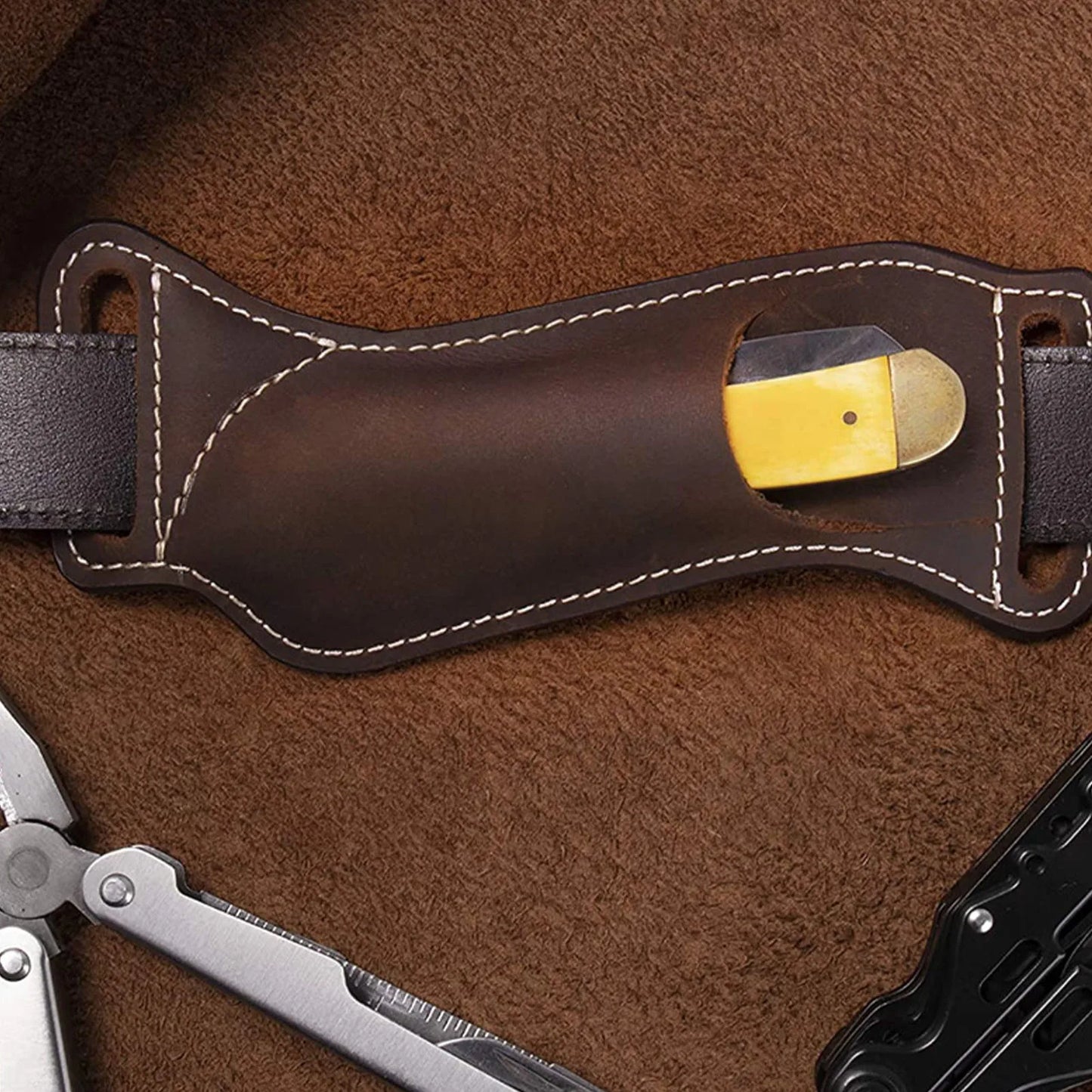 Vintage Leather Waist Belt Case Folding Knife Sheath for Belts Knife Cover Knife Mini Pocket Knife Pouch Holder Outdoor Tools