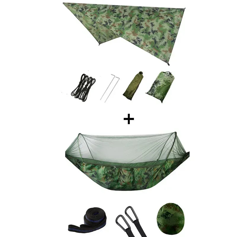 Pop-Up Portable Camping Hammock with Mosquito Net and Sun Shelter,Parachute Swing Hammocks Rain Fly Hammock Canopy Camping Stuff