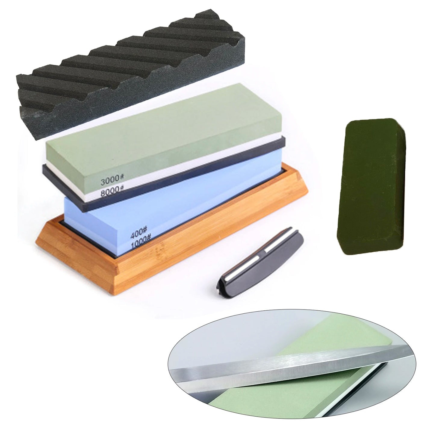 Rectangle White Corundum Knife Sharpening Stone Set Dual Grit 400/1000 3000/8000 Whetstone Kitchen Tool Outdoor Grindstone