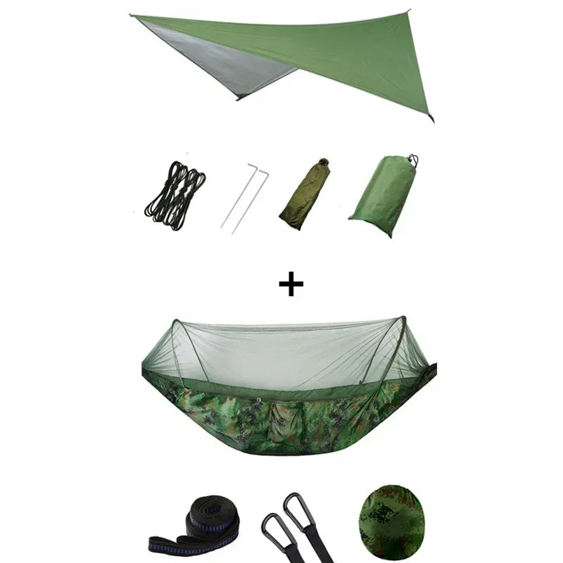 Pop-Up Portable Camping Hammock with Mosquito Net and Sun Shelter,Parachute Swing Hammocks Rain Fly Hammock Canopy Camping Stuff