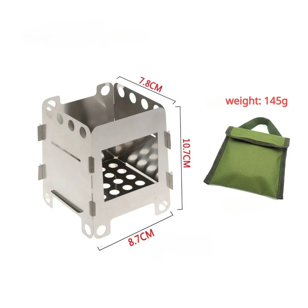 Stainless Steel Card Stove, Outdoor Portable Wood Burner, Trekking Wilderness, Blowpipe, Alcohol plate, Camping Supplies