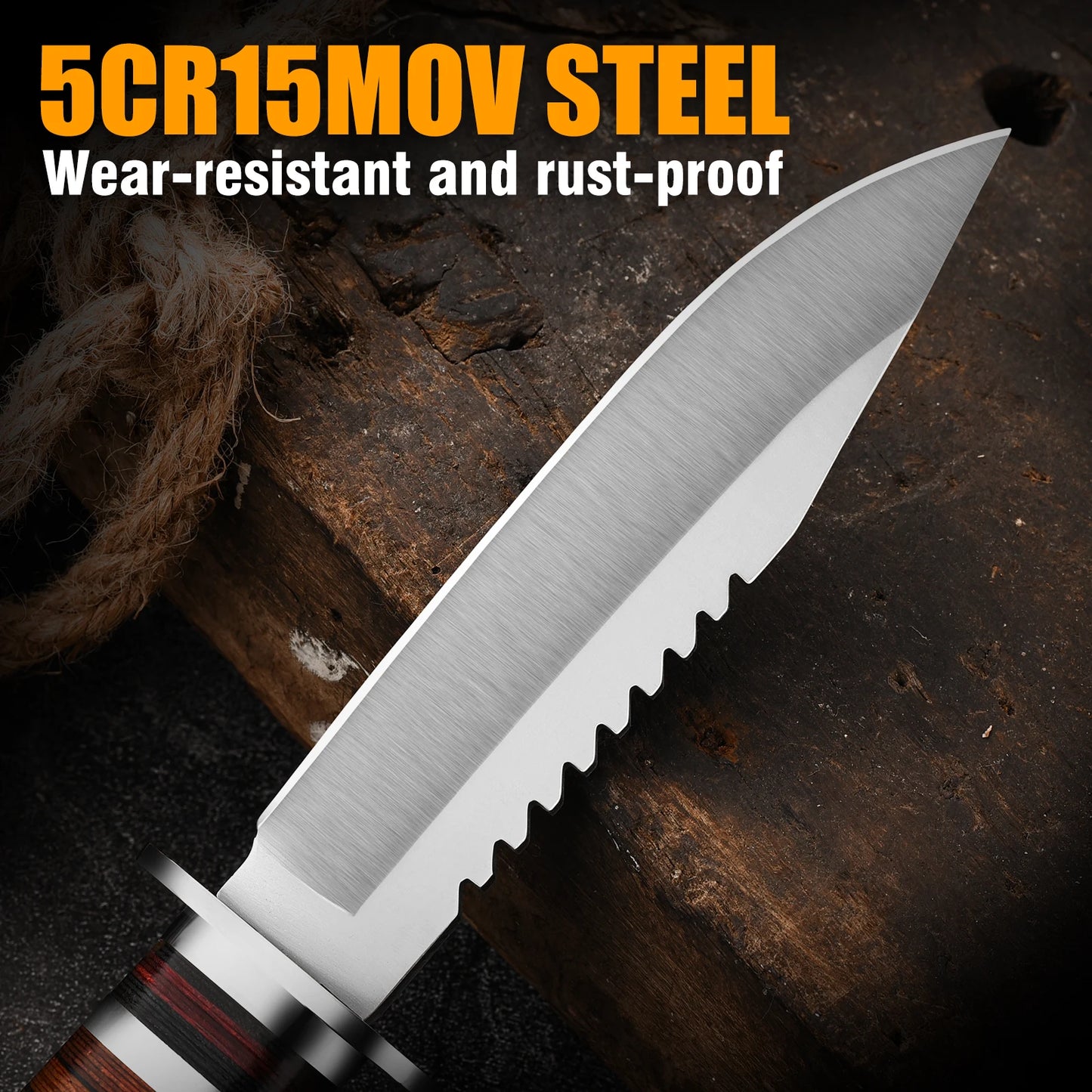 1Pc Stainless Steel Fixed Blade Knife for Outdoor Exploration - Straight Back Blade with V-Grind Edge, Portable Forest Hiking