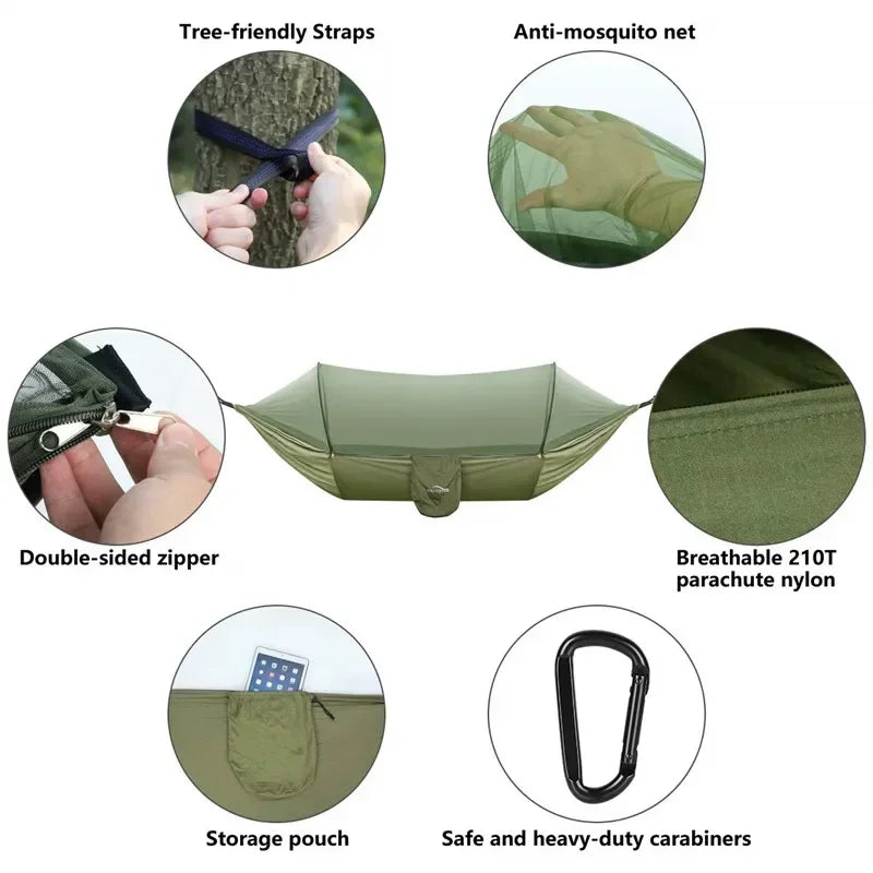 Pop-Up Portable Camping Hammock with Mosquito Net and Sun Shelter,Parachute Swing Hammocks Rain Fly Hammock Canopy Camping Stuff