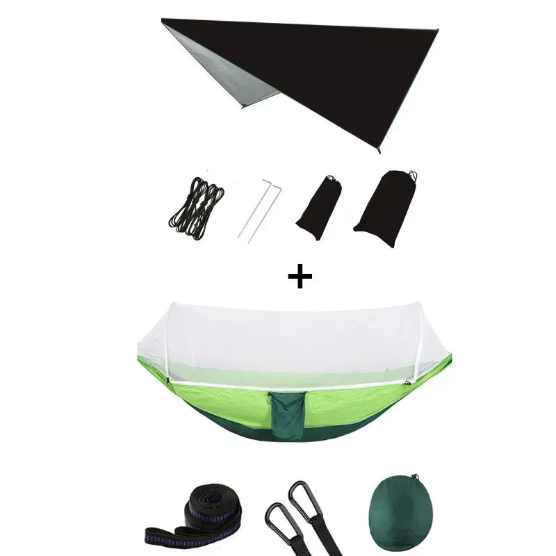 Pop-Up Portable Camping Hammock with Mosquito Net and Sun Shelter,Parachute Swing Hammocks Rain Fly Hammock Canopy Camping Stuff