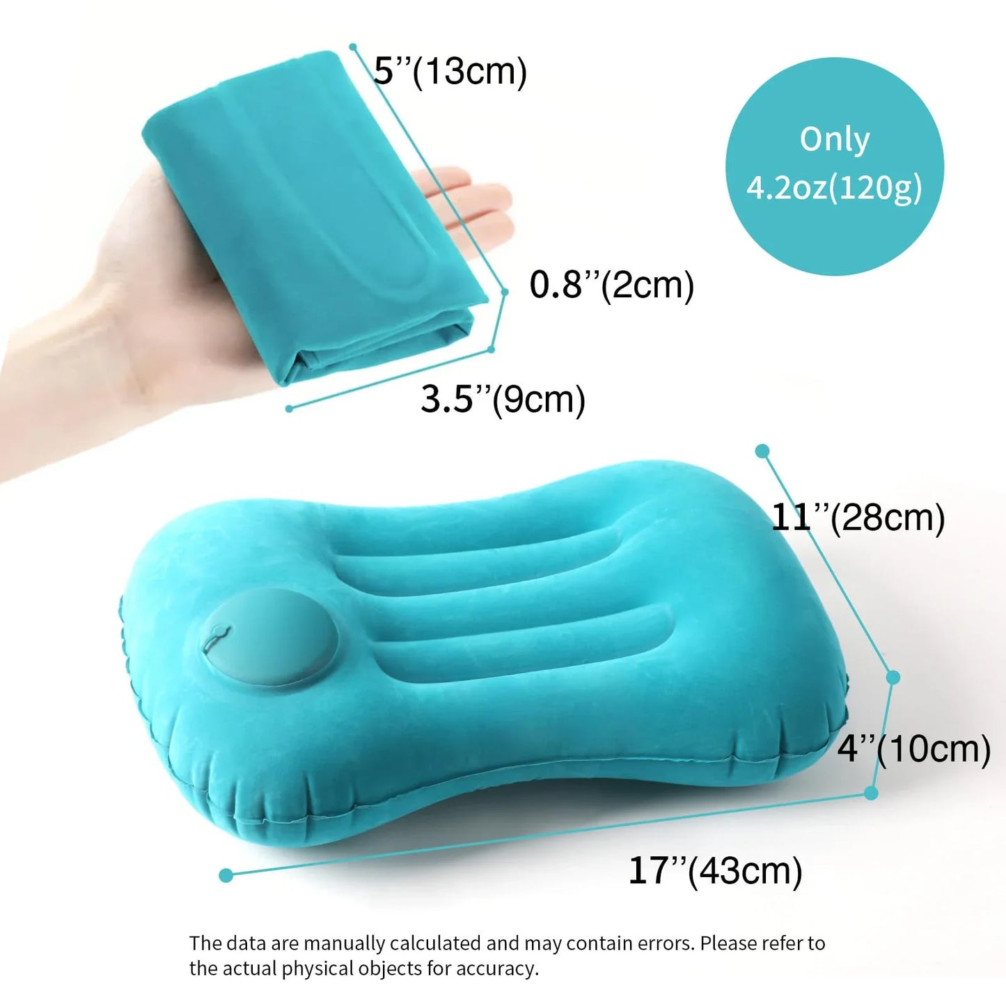 Portable Comfortable Inflatable Pillow, Camping Pillow, Pool Pillow, Ultra Soft Car Pillow for Neck and Lumbar Support