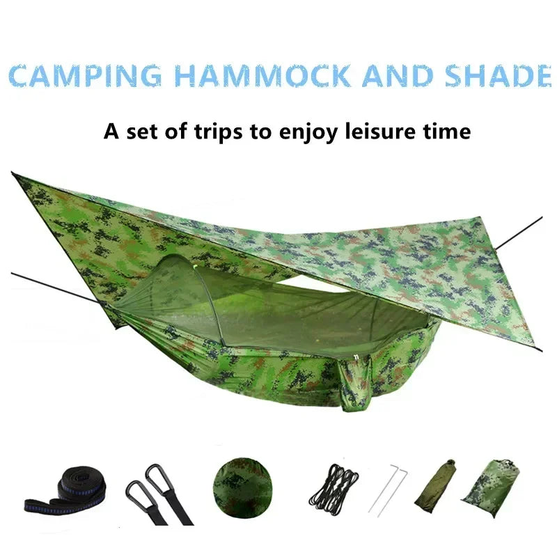 Pop-Up Portable Camping Hammock with Mosquito Net and Sun Shelter,Parachute Swing Hammocks Rain Fly Hammock Canopy Camping Stuff