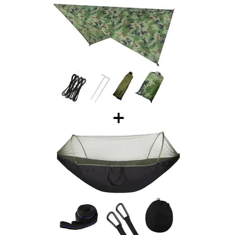 Pop-Up Portable Camping Hammock with Mosquito Net and Sun Shelter,Parachute Swing Hammocks Rain Fly Hammock Canopy Camping Stuff