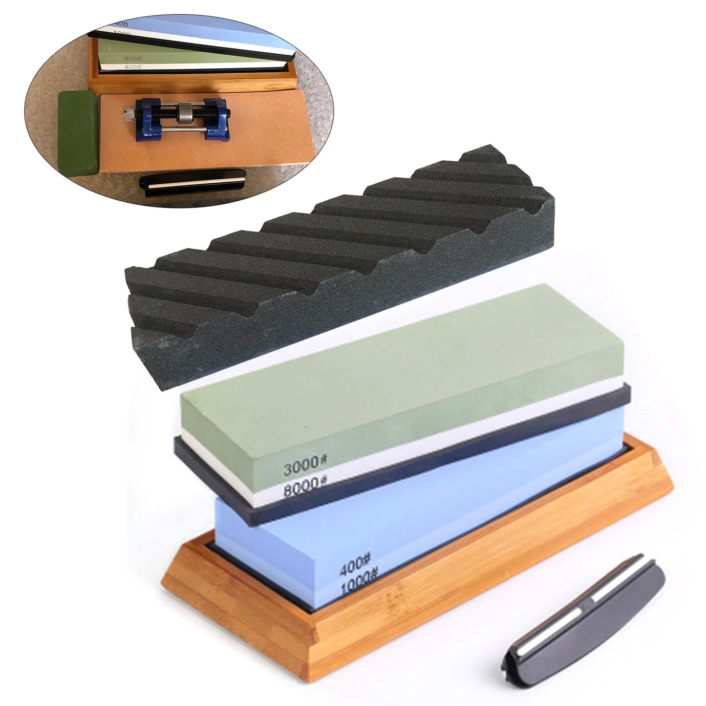 Rectangle White Corundum Knife Sharpening Stone Set Dual Grit 400/1000 3000/8000 Whetstone Kitchen Tool Outdoor Grindstone