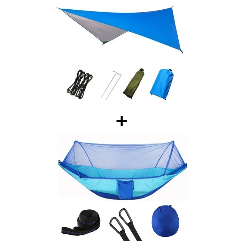 Pop-Up Portable Camping Hammock with Mosquito Net and Sun Shelter,Parachute Swing Hammocks Rain Fly Hammock Canopy Camping Stuff